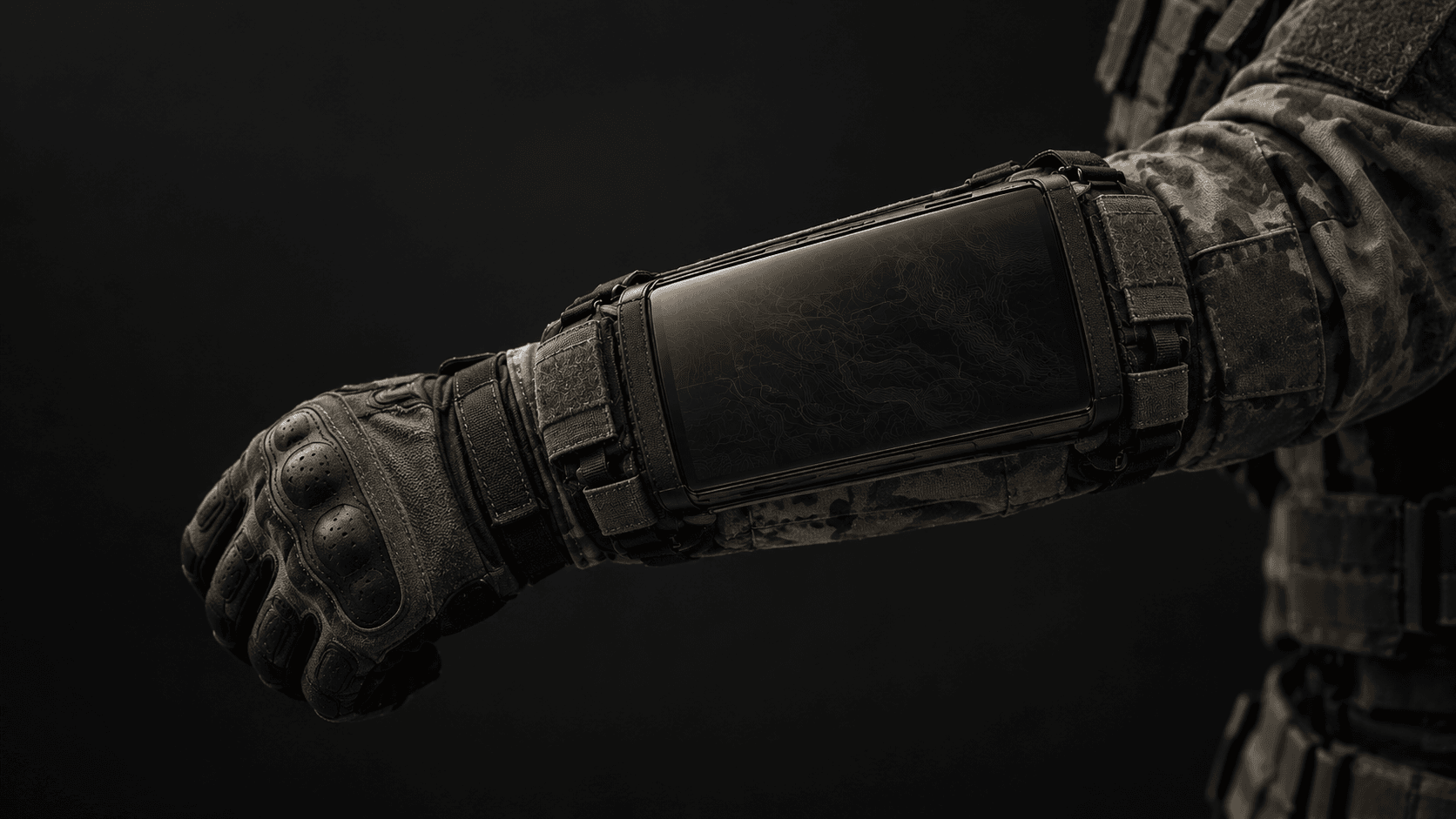 Concept visualization of a dark forearm-mounted display